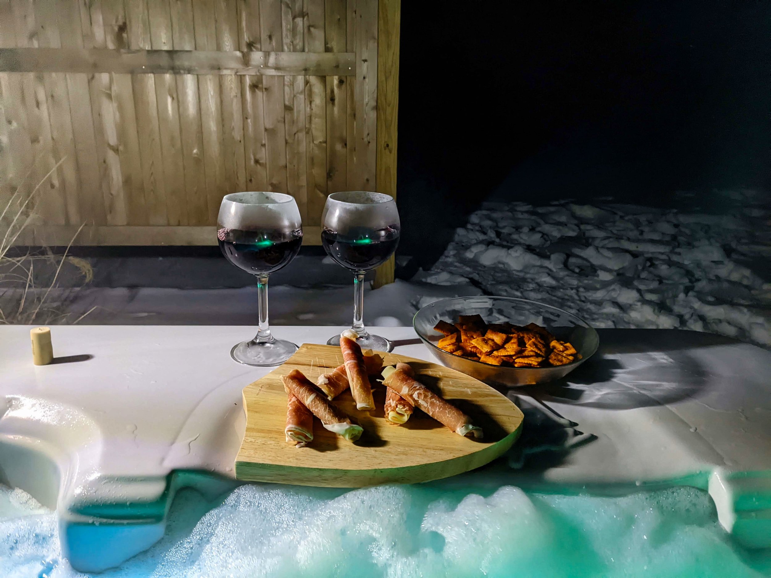 hot tub snow wine