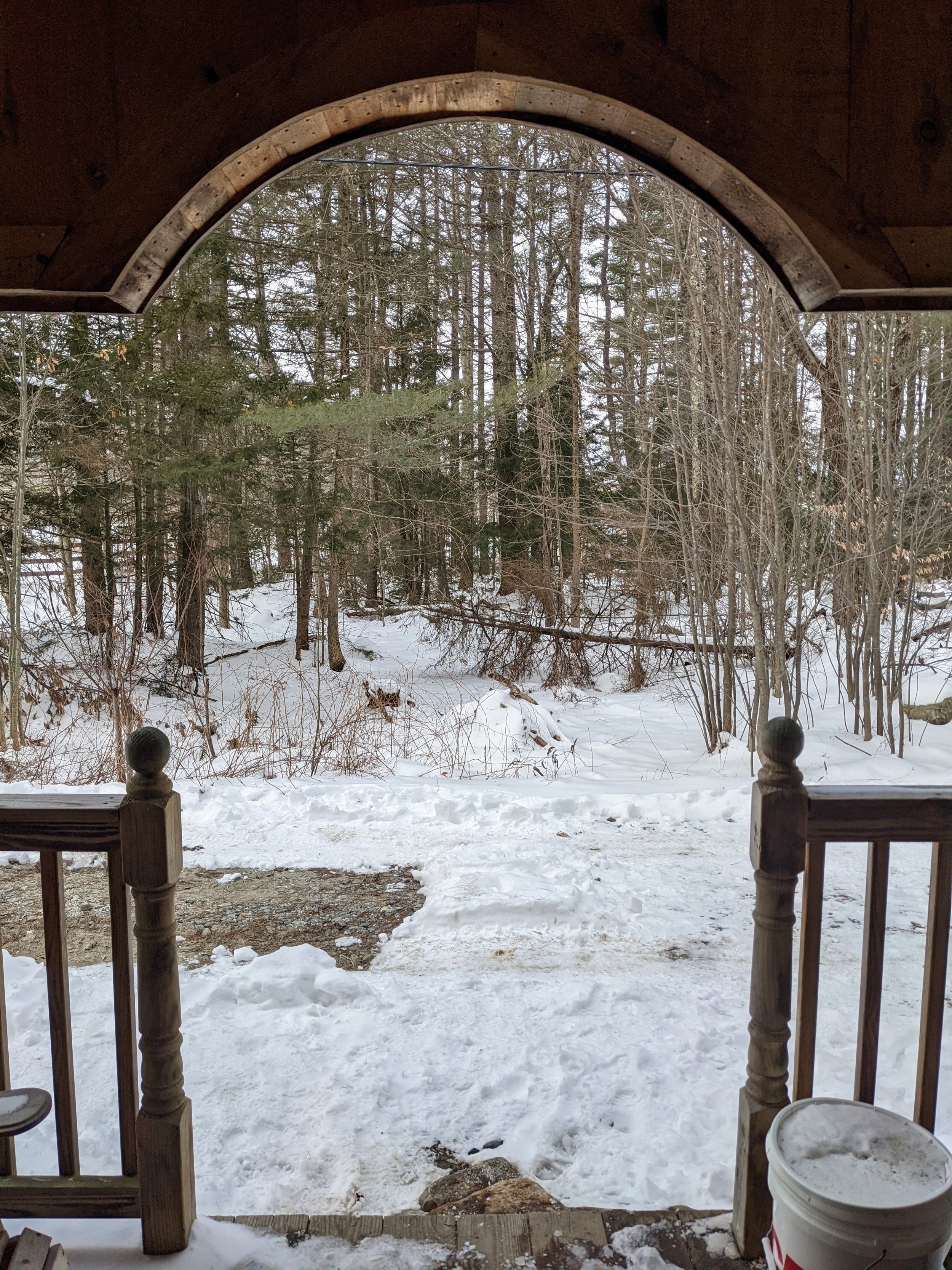 snowy tiny cabin the woods Vermont
