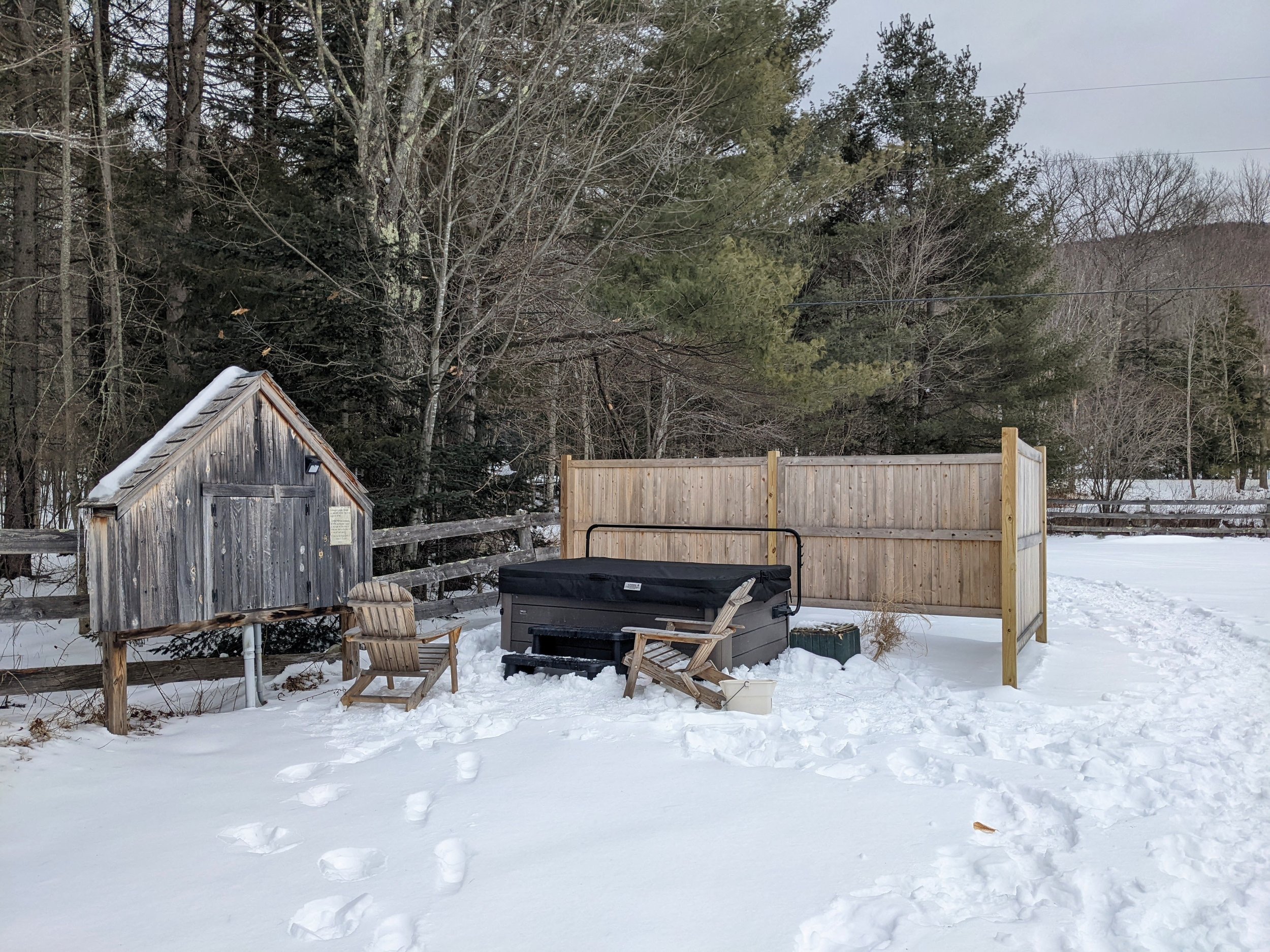 snowy hot tub